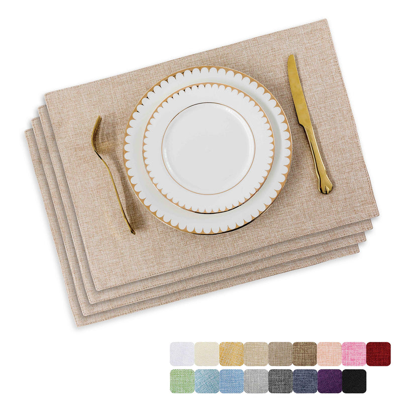 [Australia - AusPower] - Placemats by Home Brilliant Set of 4 Heat Resistant Dining Table Place Mats Cloth Placemats Kitchen Table Mats, Light Linen Placemats 13" x 19", Set of 4 