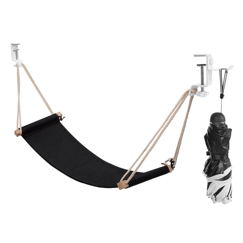[Australia - AusPower] - Foot Hammock Under Desk Footrest | Adjustable Office Foot Rest Under Desk Hammock | Portable Desk Feet Hammock with Headphones Holder (Black) Black 
