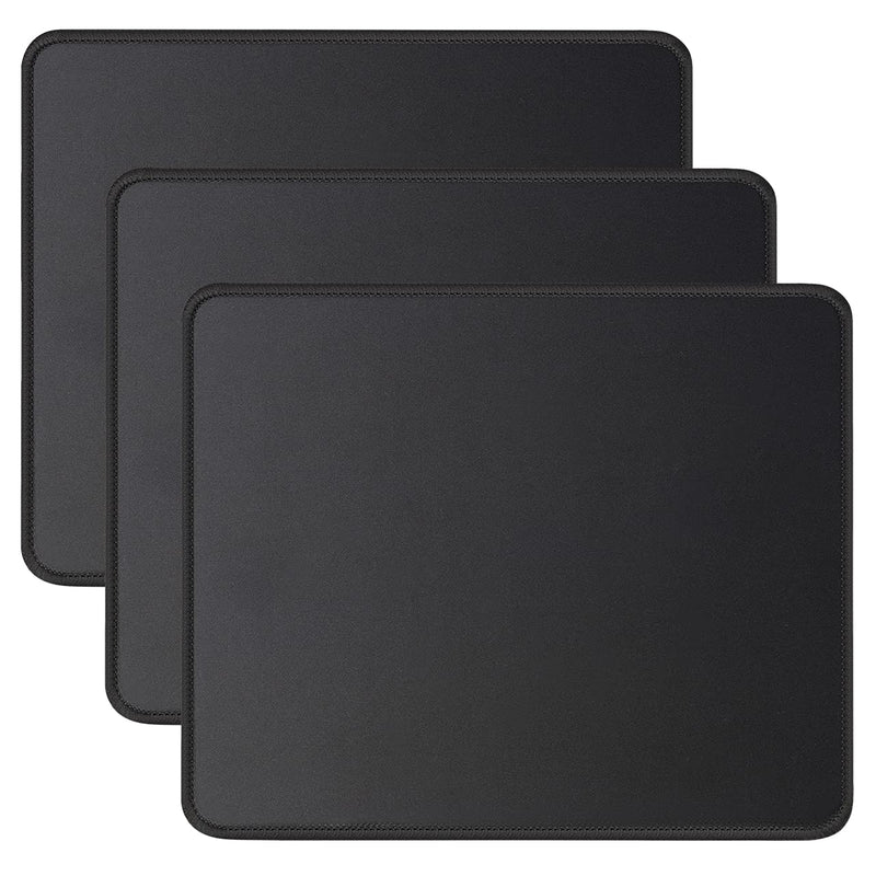 [Australia - AusPower] - JIKIOU 3 Pack Mouse Pad with Stitched Edge, Comfortable Mouse Pads with Non-Slip Rubber Base, Washable Mousepads Bulk with Lycra Cloth, Mouse Pads for Computers Laptop Mouse 10.2x8.3x0.12inch Black 