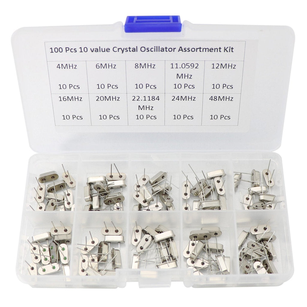 [Australia - AusPower] - 100Pcs 10 Value Crystal Resonators Oscillator Assortment Kit Assorted Set 4MHz, 6MHz, 8MHz, 11.0592MHz, 12MHz, 16MHz, 20MHz, 22.1184MHz, 24MHz, 48MHz 