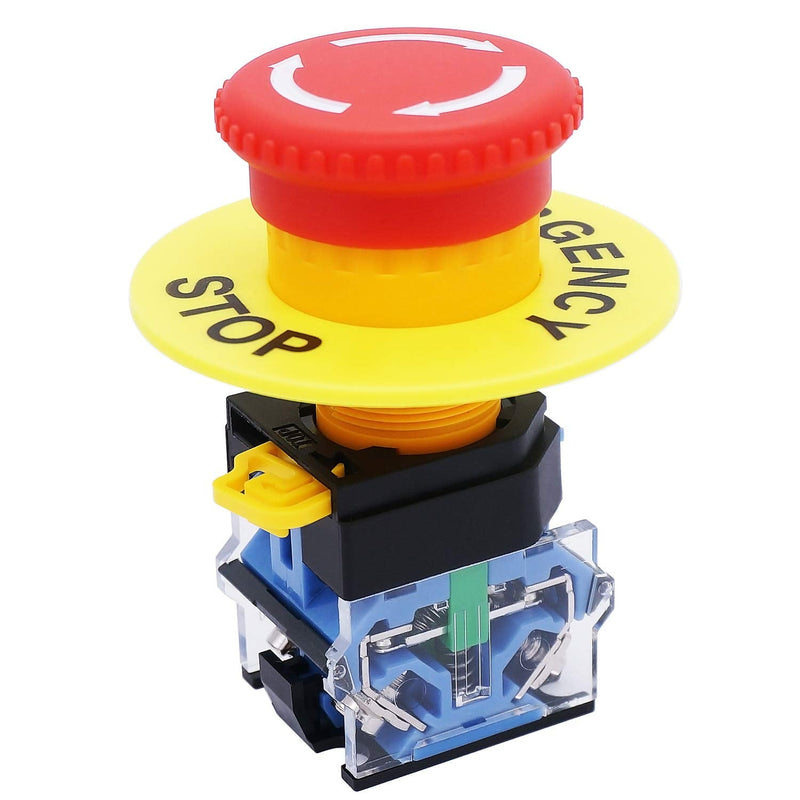 [Australia - AusPower] - TWTADE/AC 440V 10A Red Mushroom Emergency Stop Push Button Switch 22mm 1 NO 1 NC Pushbutton Switch（Quality Assurance for 3 Years）LA38A-11ZS 1NO 1NC 