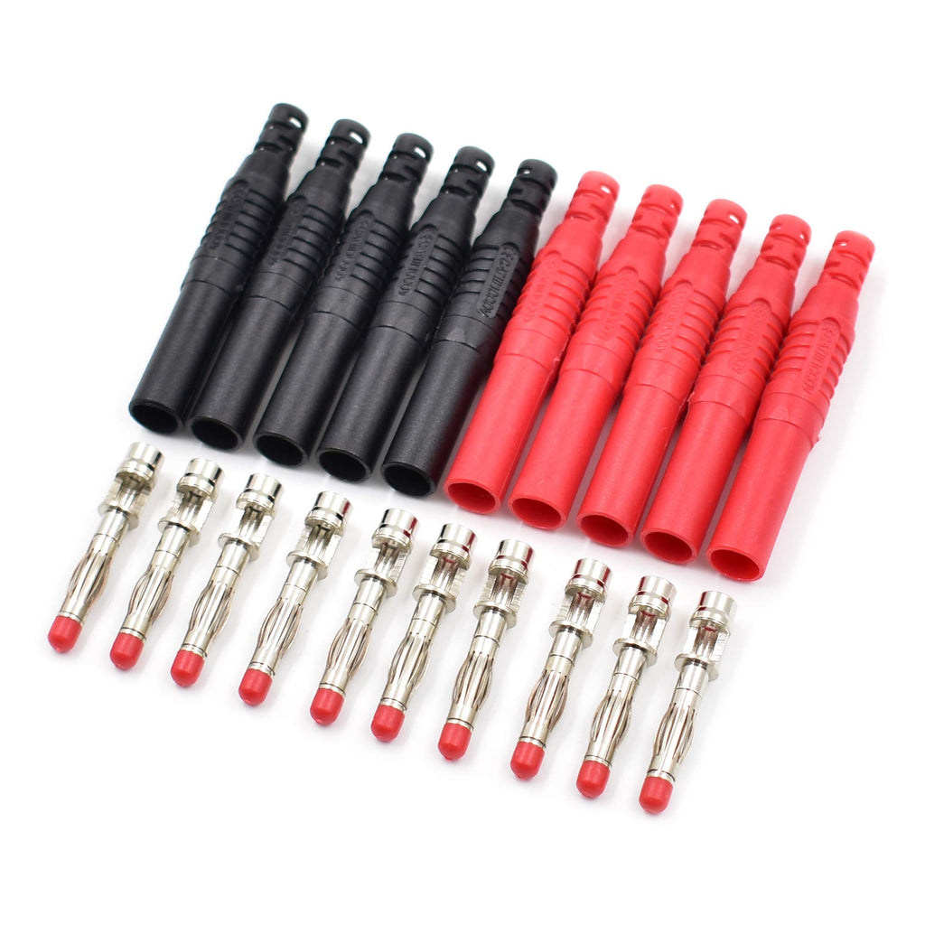 [Australia - AusPower] - 10Pcs Insulated Safety Straight Seal Protection Shrouded 4mm Banana Plugs Solder DIY Banana Plug Connectors for Multimeter Test Leads Ends Probes Adapters 10Pcs Red+Black 