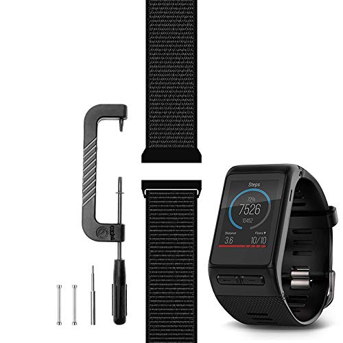 [Australia - AusPower] - C2D Joy Compatible with Garmin Vivoactive HR Replacement Bands (Pins and Pin Removal Tool) Sport Mesh Strap for Outdoors GPS Smart Watch Accessories Nylon Weave Watchband - 10#, M/5.2-8.2 in. 10# Dark Black Medium (Fits 5.2"-8.2" wrists) 