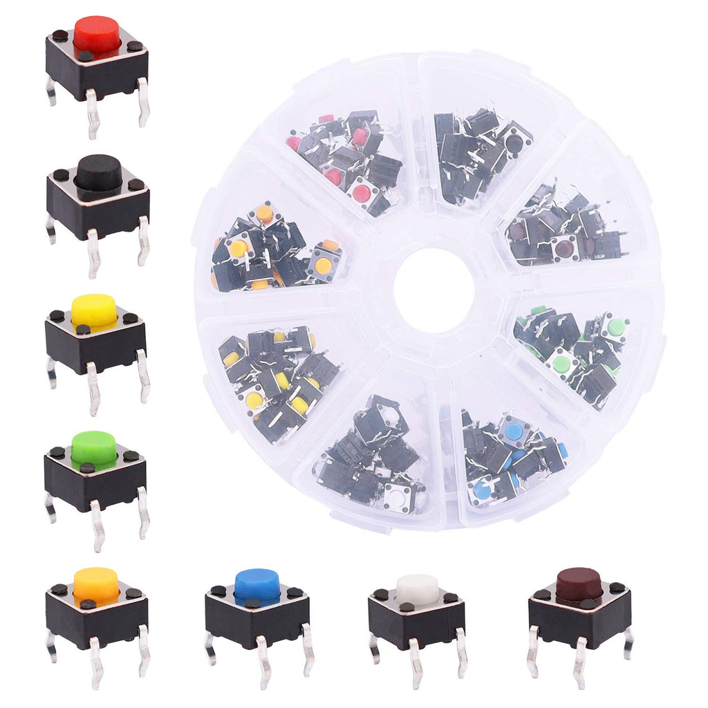 [Australia - AusPower] - TWTADE 160PCS Momentary Tactile Touch Micro Push Button Switch tact 6x6x5mm Tactile Switch kit,Each Color 20PCS Red Blue Black Green White Yellow Brown 