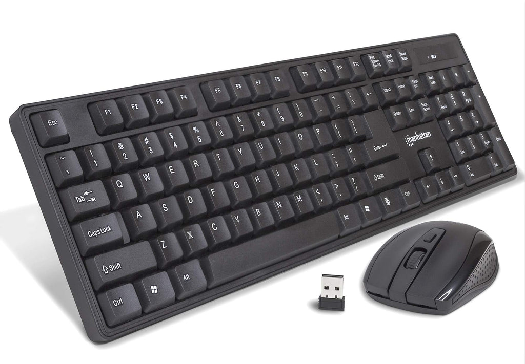 [Australia - AusPower] - Manhattan Wireless Keyboard and Mouse Combo - Full-Size USB Wireless Keyboard Mouse Set with 2.4GHz Dongle for PC Computer Laptop - Compatible with Windows and Mac – 3 Year Warranty - Black 178990 