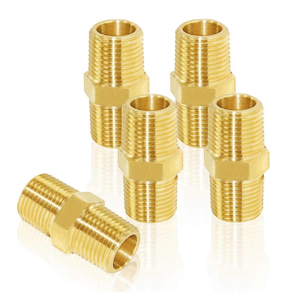 [Australia - AusPower] - Joywayus 5Pcs Brass Pipe Fitting Hex Nipple Equal 1/4" Male NPT Male Air Fuel Water 1/4"NPT Male x Male 