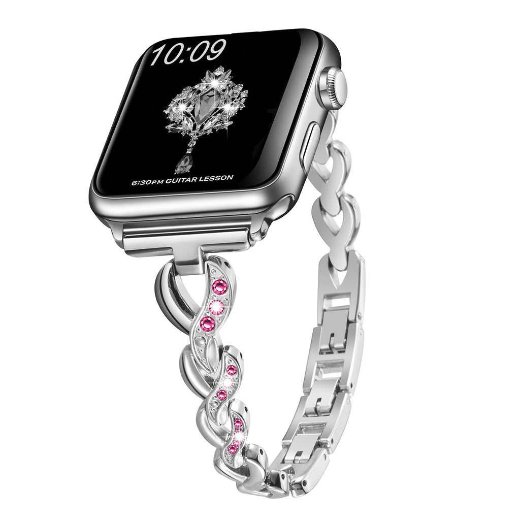 [Australia - AusPower] - Sangaimei Compatible Bling Band for Apple Watch Band 38mm 40mm 41mm Women Rhinestone Stainless Steel Link Band Iwatch Series 7/6/5/4/3/2/1/SE Bracelet Metal Strap Silver Silver 38mm/40mm/41mm A 