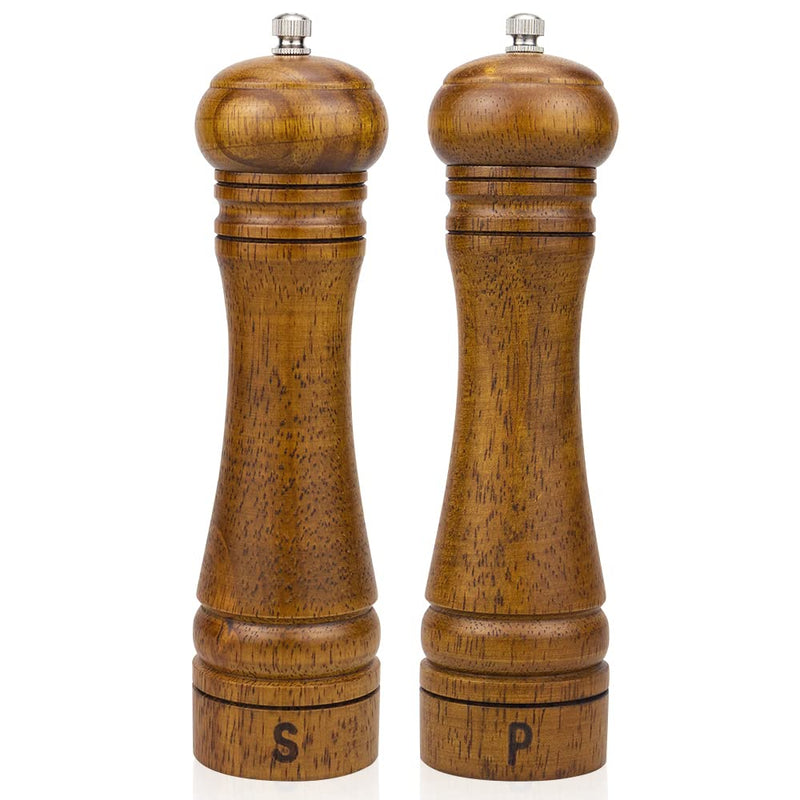 [Australia - AusPower] - XQXQ Wood Salt and Pepper Mill Set, Pepper Grinders, Salt Shakers with Adjustable Ceramic Rotor- 8 inches -Pack of 2 