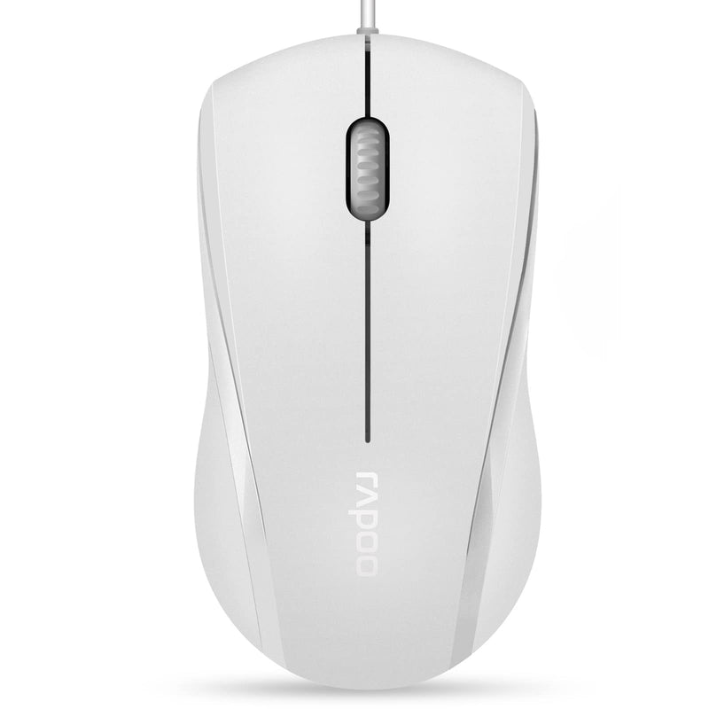 [Australia - AusPower] - Rapoo N1600 3-Button Quiet Wired Mouse, 1000DPI Optical Mouse, Quiet Button, Ergonomic Shape, for Desktop Computers Laptops, Matte White 