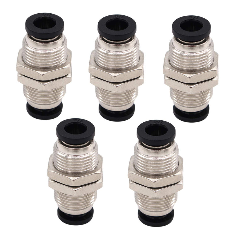 [Australia - AusPower] - Bulkhead Union Push to Connect Tube Fitting 3/8 In Tube OD Stainless Steel Double Threaded (5 Packs) 