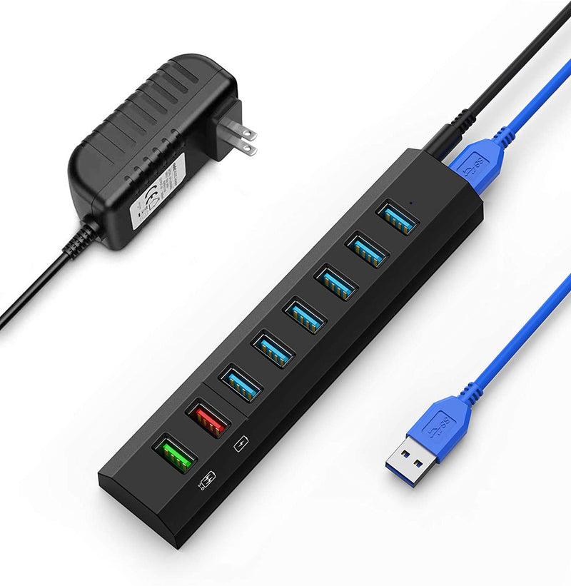 [Australia - AusPower] - 8-Port USB Hub, RAOYI USB Hub 3.0 Powered, 6 Port USB 3.0 Data Hub with 12V Power Adapter, 3.3ft USB Cable for MacBook, Mouse, Laptop, PC, USB Flash Drives, HDD Hard Drive (Black) Black 