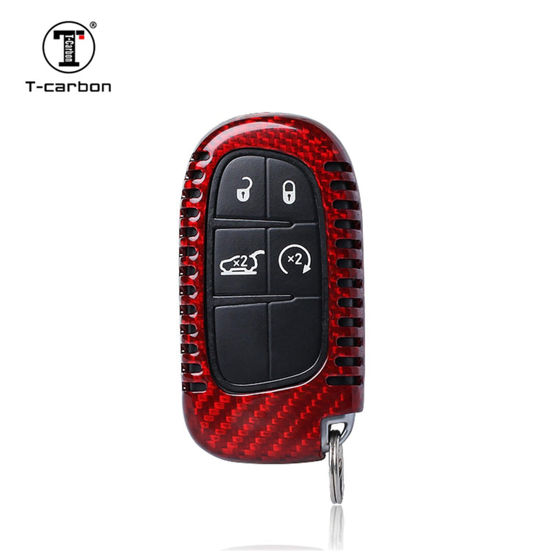 [Australia - AusPower] - MissBlue Carbon Fiber Key Fob Cover for Jeep Car Remote Key, for Jeep Cherokee Compass Grand Cherokee SRT Renegade Smart Car Key, Light Weight Glossy Finish Key Fob Case - A Style - Red 