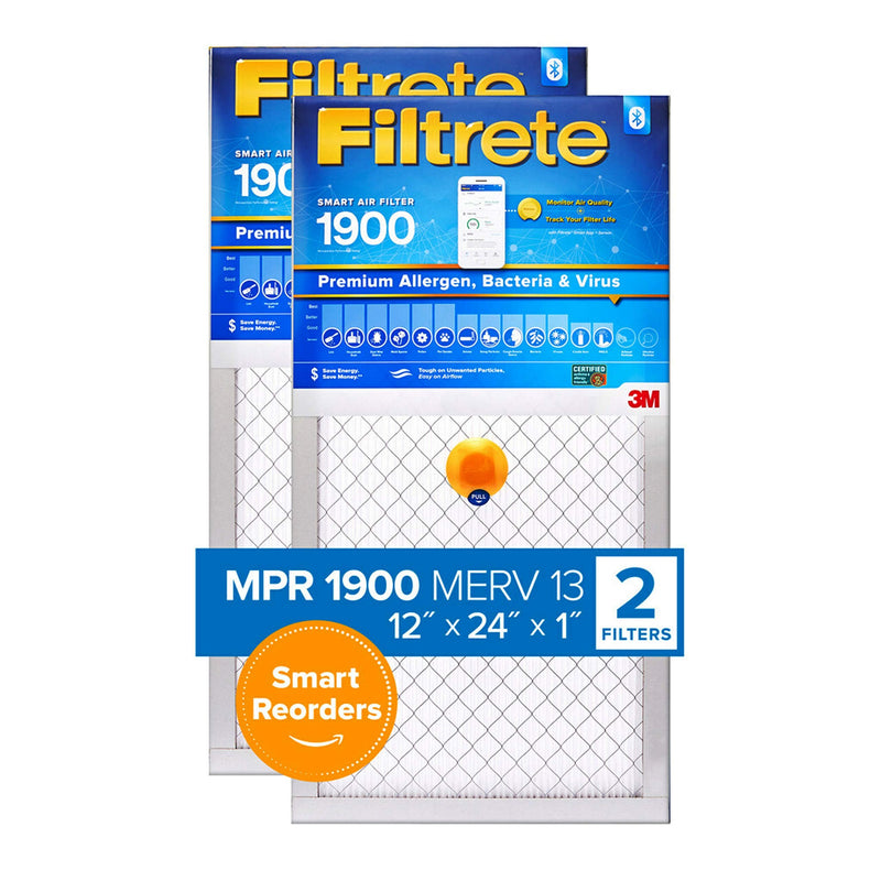 [Australia - AusPower] - Filtrete 12x24x1 Smart Replenishable AC Furnace Air Filter, MPR 1900, Premium Allergen, Bacteria & Virus, 2-Pack (exact dimensions 11.72 x 23.72 x 0.85) 