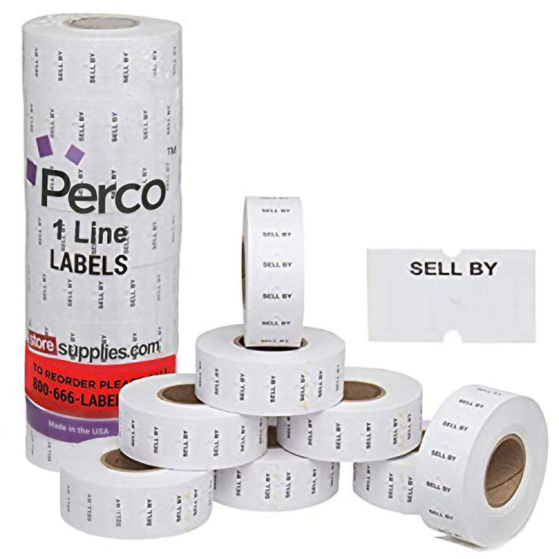[Australia - AusPower] - Perco "Sell by" 1 Line Labels - 1 Sleeve, 8,000 Sell by Labels for Perco 1 Line Date Guns 1- Sleeve White 