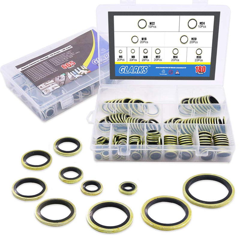 [Australia - AusPower] - Glarks 180Pcs Dowty Bonded Seals Washers Assortment Set for Automotive, Doors & Windows, Appliances, Bearings, Pumps, Water Pipes 