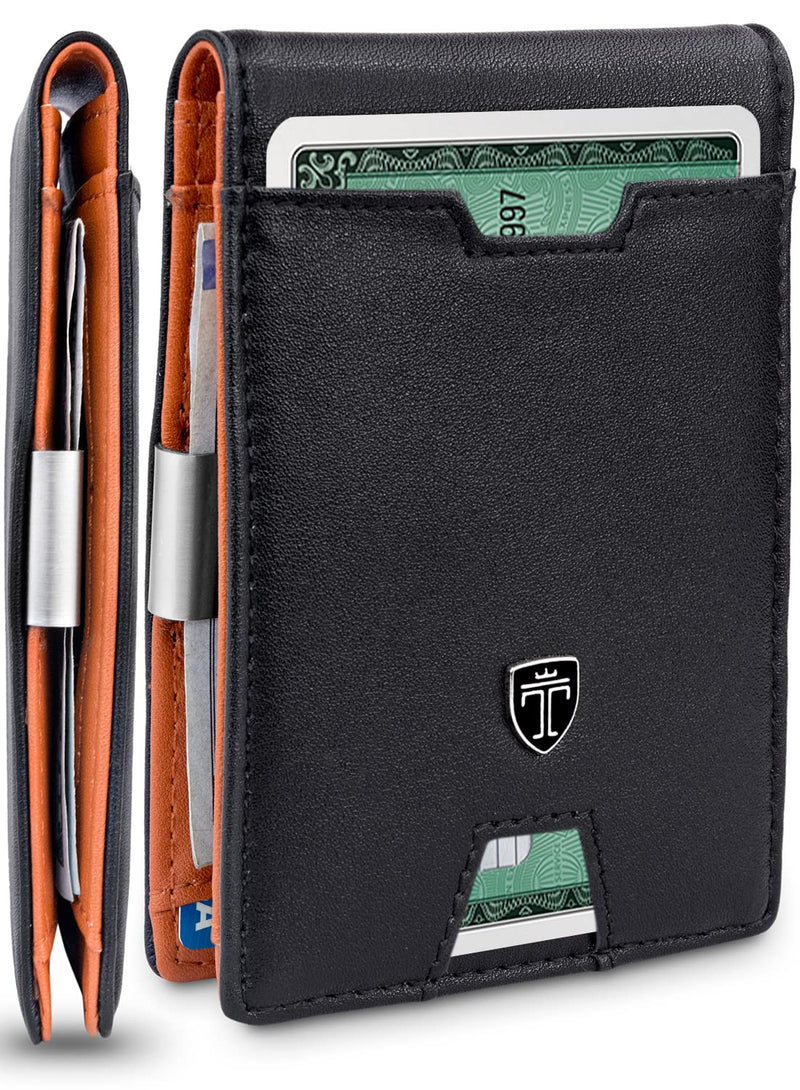 [Australia - AusPower] - TRAVANDO Mens Slim Wallet with Money Clip AUSTIN RFID Blocking Bifold Credit Card Holder for Men with Gift Box Black & Orange 