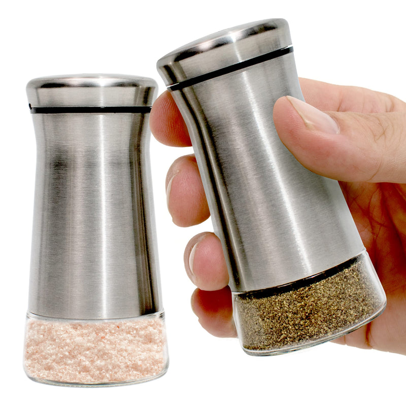 [Australia - AusPower] - Premium Salt and Pepper Shakers with Adjustable Pour Holes - Elegant Stainless Steel Salt and Pepper Dispenser - Perfect for Himalayan, Kosher and Sea Salts - Spices 
