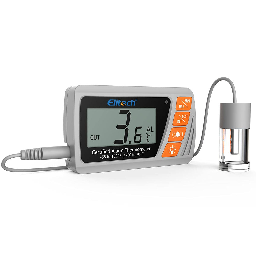 [Australia - AusPower] - Elitech VT-10 Vaccine Thermometer with Glycol Bottle Probe Refrigerator Freezer Monitor for Cooler Pharmacy Glycol Bottle Sensor 