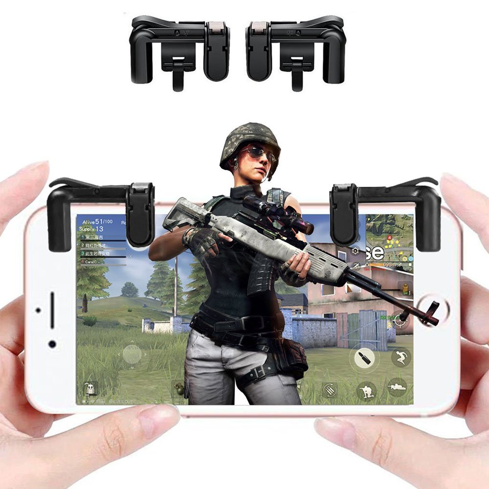 [Australia - AusPower] - ZZoo Mobile Game Controller, Sensitive Shoot and Aim Keys L1R1 Shooter Controller for PUBG/Fortnite/Rules of Survival/Knives Out, Mobile Gaming Joysticks for iPhone Samsung Mobile (Black) Black 