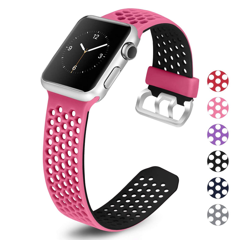 [Australia - AusPower] - Mosstek Compatible with Apple Watch Sport Band 38mm 40mm 42mm 44mm, Silicone Breathable Replacement Strap Bands Compatible with iWatch Apple Watch Series 6 5 4 3 2 1 SE for Men Women Black-Pink 38mm/40mm 