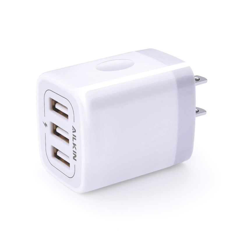 [Australia - AusPower] - USB Charger Cube, Wall Charger Plug, AILKIN 3.1A 3-Muti Port USB Adapter Power Plug Charging Station Box Base for iPhone 13 12 Pro Max Mini SE 11 Pro Max/X/8/7/6S, Samsung Phones USB Charging Block White 
