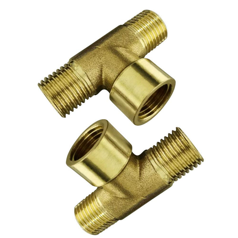 [Australia - AusPower] - Metalwork Brass Pipe T Fitting, Female Branch Tee, 1/4" BSP Male x 1/4" BSP Male x 1/4" BSP Female ( Pack of 2) 1/4" Male x 1/4" Male x 1/4" Female 