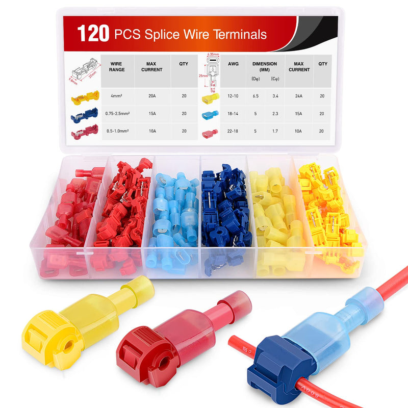 [Australia - AusPower] - Nilight - 50004R 120 Pcs/60 Pairs Quick Splice Wire Terminals T-Tap Self-stripping with Nylon Fully Insulated Male Quick Disconnects Kit, 2 Years Warranty 