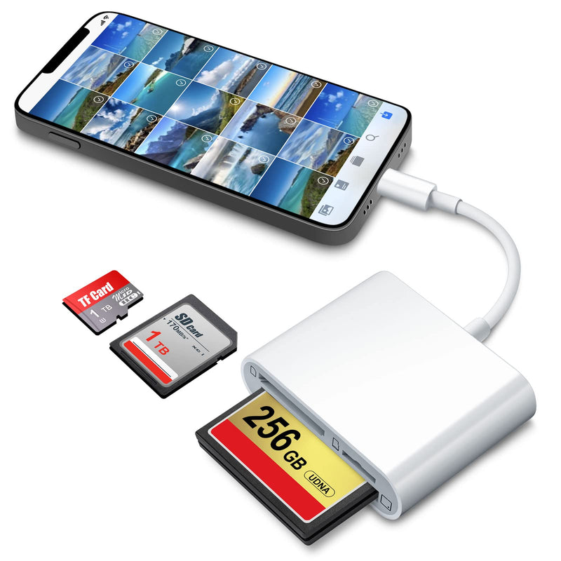 [Australia - AusPower] - CF Card Reader for iPhone iPad, SD CF Micro SD TF Memory Card Reader Adapter Digital Camera Reader Trail Game Camera Viewer for iPhone X/8 Plus/8/7 Plus/7/6s Plus, iPad Mini/Air, No App Required 