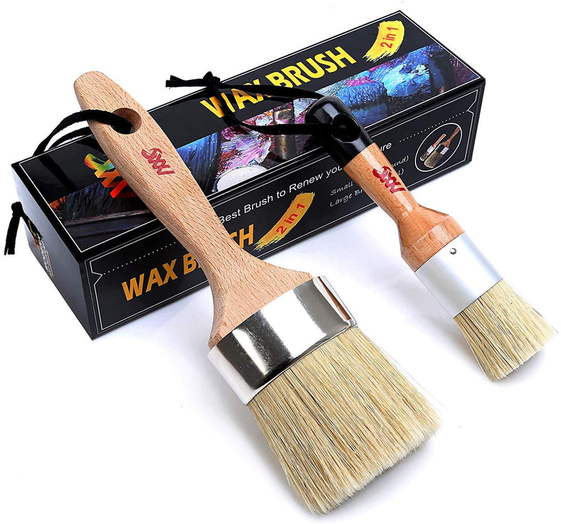 [Australia - AusPower] - Chalk and Wax Paint Brush Furniture - Painting or Waxing - Milk Paint - Dark or Clear Soft Wax - Home Decor Cabinets Stencils Woods - Natural Bristles 1 Small Round and 1 Large Oval Brushes 