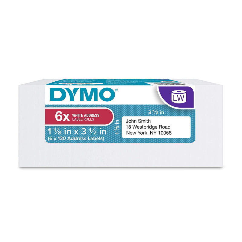 [Australia - AusPower] - DYMO Authentic LabelWriter Adhesive White Mailing Address Labels (30251) 1 1/8" x 3 1/2", 6 Rolls of 130 