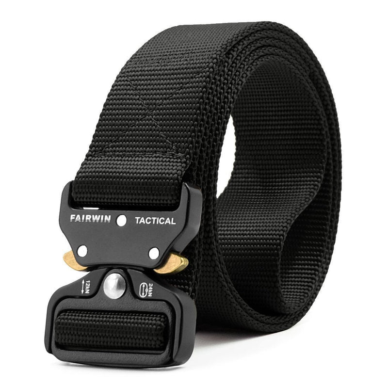 [Australia - AusPower] - FAIRWIN Tactical Belt, Military Style Webbing Riggers Web Belt Heavy-Duty Quick-Release Metal Buckle Belt for Men Black S 30"-36" 