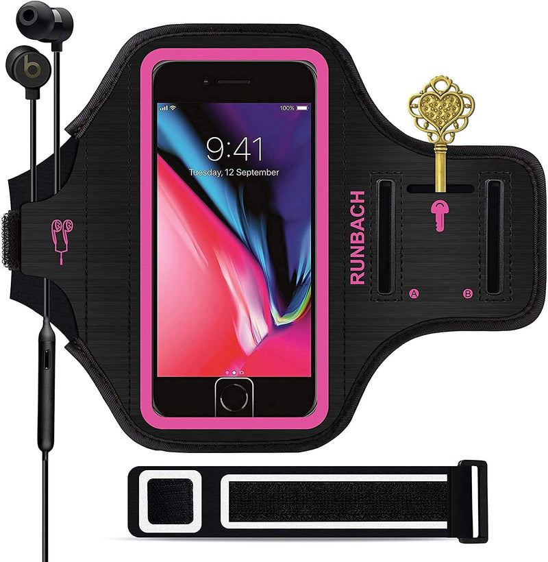 [Australia - AusPower] - RUNBACH iPhone 8 Plus/iPhone 7 Plus Armband, Sweatproof Running Exercise Gym Bag with Fingerprint Touch/Key Holder and Card Slot for 5.5 Inch iPhone 6/6S/7/8 Plus (Pink) Pink 