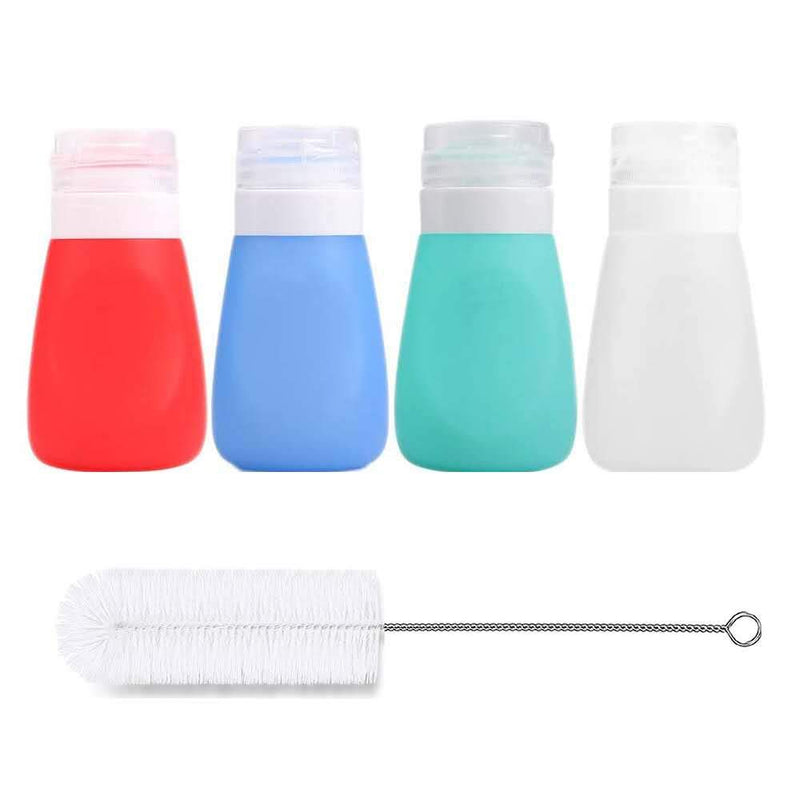 [Australia - AusPower] - Timiuu Squeeze Salad Dressing Bottles with Cleaning Brush | Portable Sauce Bottles Condiment Bottles | Dressing to Go for Lunch | 2 OZ, Set of 4 | Food-grade Silicone, BPA Free 
