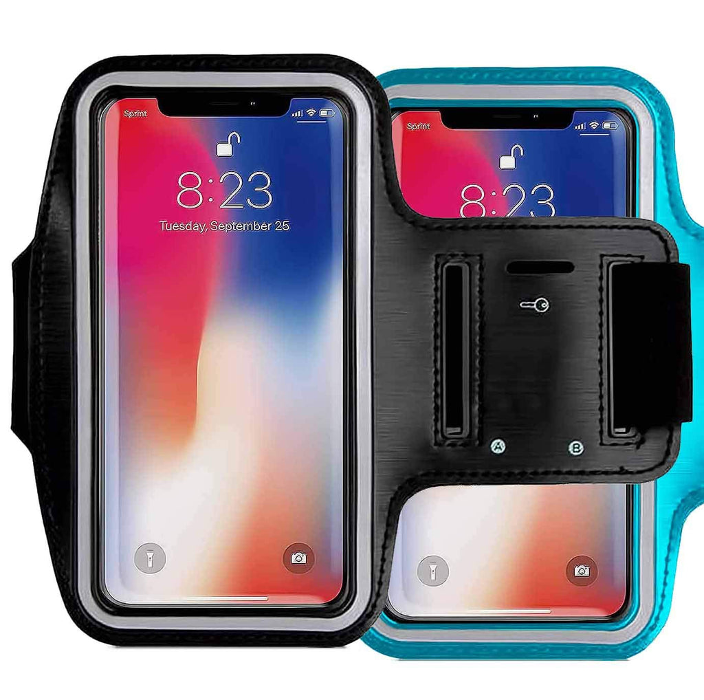 [Australia - AusPower] - 2Pack CaseHQ Water Resistant Cell Phone Armband Case Compatible with iPhone 12 iPhone 12 Mini iPhone 12 Pro Max iPhone 11, 11 Pro, 11 Pro Max, X, Xs Max, Xr, 8, 7, 6 Plus. Adjustable Band & Key Slot Armband Black+blue 2pack 