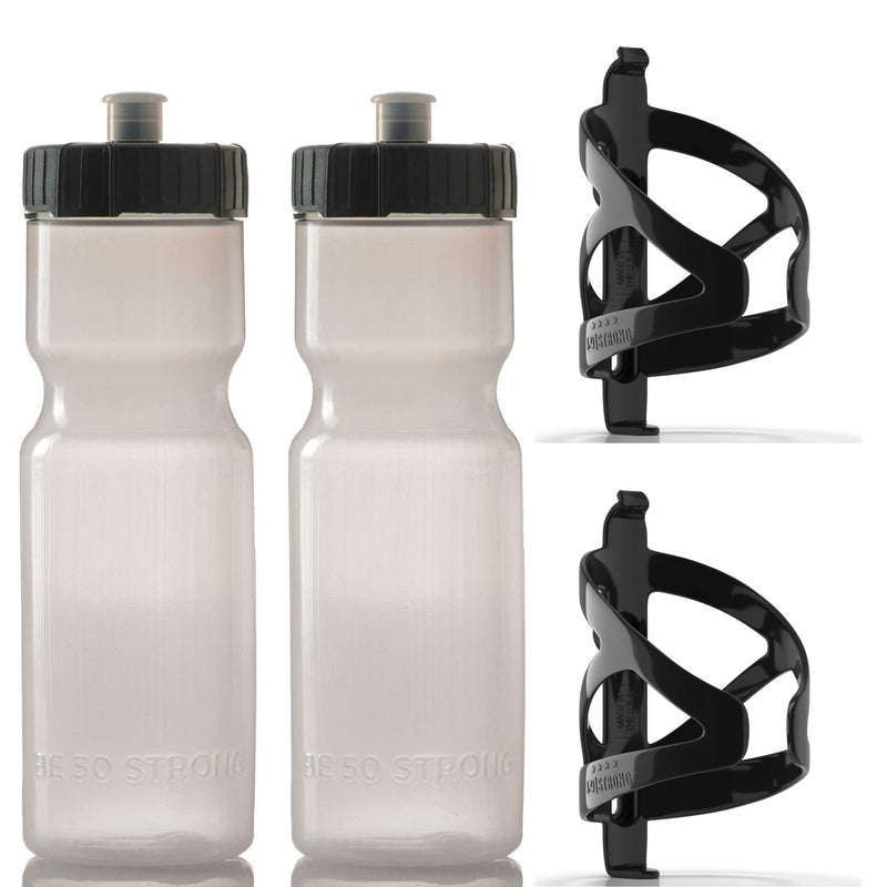 [Australia - AusPower] - 50 Strong Bike Bottle Holder with Water Bottle - 2 Pack - 22 oz. BPA Free Bicycle Squeeze Bottle and Durable Plastic Holder Cage- Made in USA 