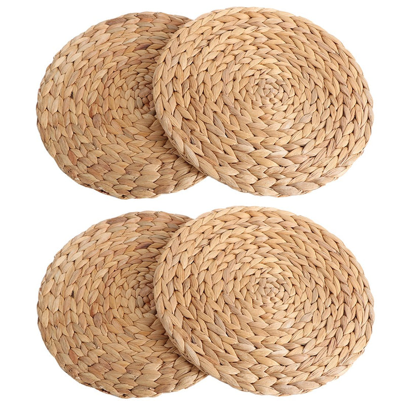 [Australia - AusPower] - kilofly Natural Water Hyacinth Weave Placemat Round Braided Rattan Tablemats 11.8 inch x 4pc 11.8 inch 4pc 