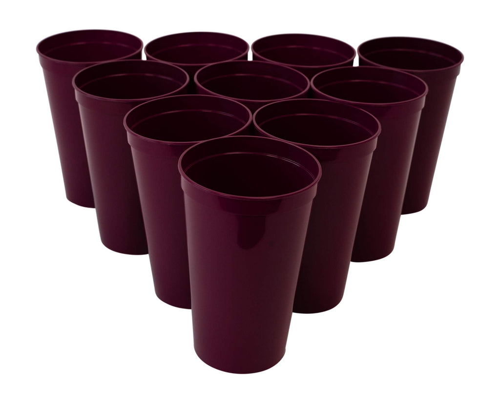 [Australia - AusPower] - CSBD Stadium 16 oz. Plastic Cups, 10 Pack, Blank Reusable Drink Tumblers for Parties, Events, Marketing, Weddings, DIY Projects or BBQ Picnics, No BPA (Maroon) 16 Fluid Ounces Maroon 