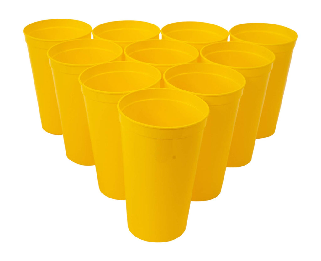 [Australia - AusPower] - CSBD Stadium 16 oz. Plastic Cups, 10 Pack, Blank Reusable Drink Tumblers for Parties, Events, Marketing, Weddings, DIY Projects or BBQ Picnics, No BPA (Yellow) 16 Fluid Ounces Yellow 