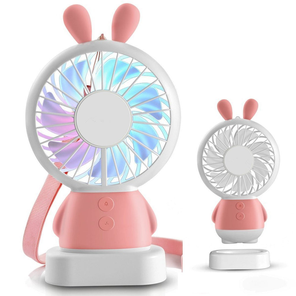 [Australia - AusPower] - Mini Handheld Table Fan USB Rechargeable Quiet Desk Fans,Battery Operated 2 Speeds with LED Colorful Lights for Hot Summer (Pink) 