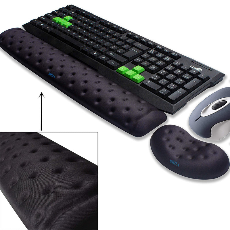 [Australia - AusPower] - BRILA Memory Foam Mouse & Keyboard Wrist Rest Support Pad Cushion Set for Computer, Laptop, Office Work, PC Gaming - Massage Holes Design - Easy Typing Wrist Pain Relief (Black) Black Bundle 