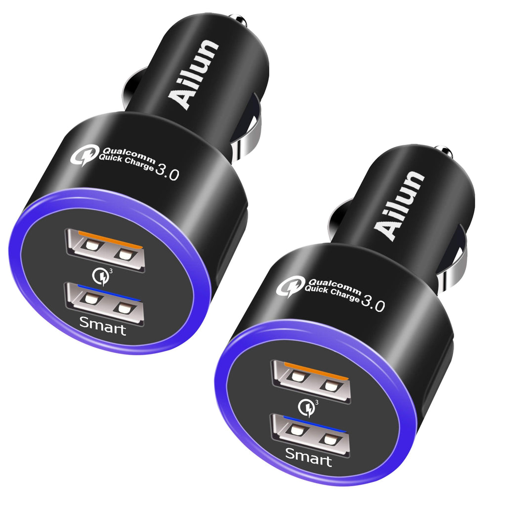 [Australia - AusPower] - Ailun Fast Car Charger Qualcomm Quick Charge 3.0 Adapter 2Pack Dual USB Port 35W for iPhone 12 /12Pro /12Mini/12Pro Max/11/11 Pro/11 Pro Max/X Xs XR Xs Max Black 