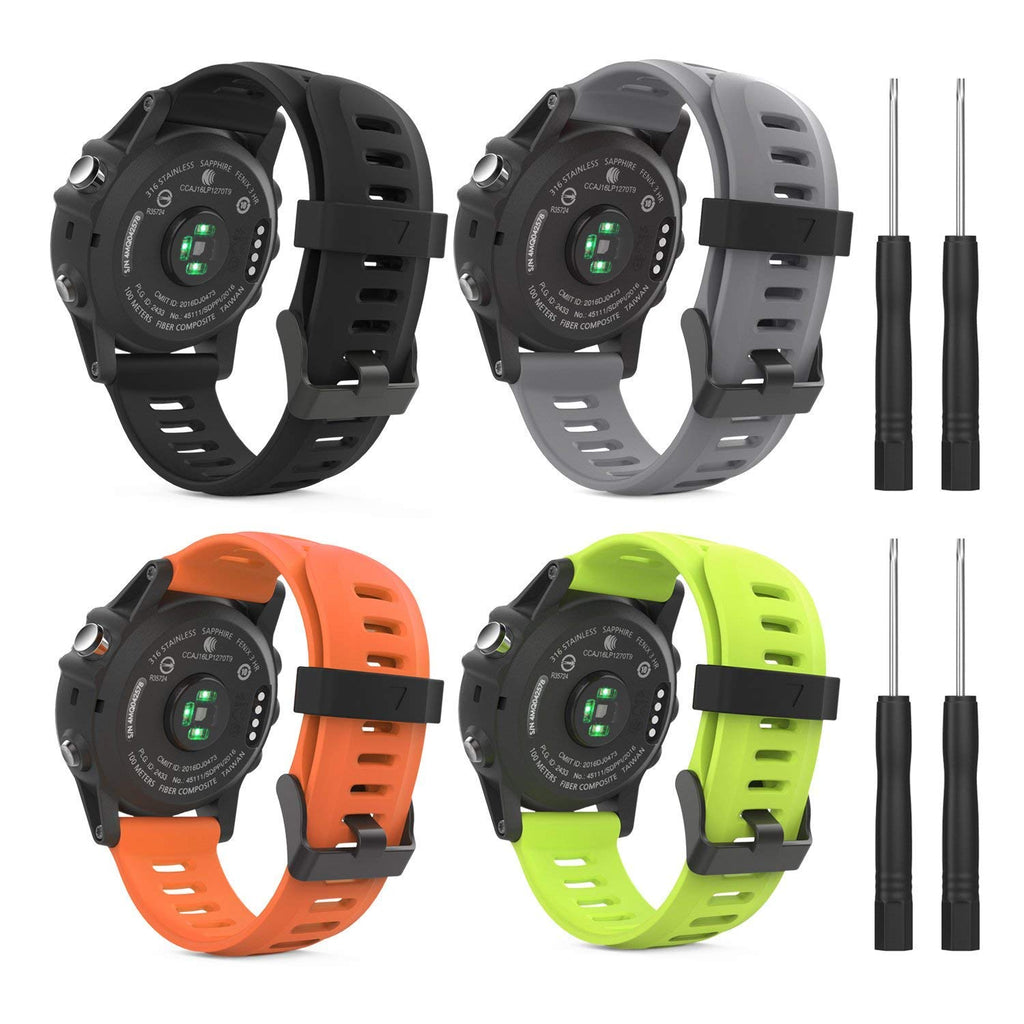 [Australia - AusPower] - MoKo Band Compatible with Garmin Fenix 3/Fenix 3 HR/Fenix 5X/5X Plus/D2 Delta PX/Descent Mk1 Smart Watch, [4PACK] Soft Silicone Replacement Watch Band, Multi Color B Black & Gray & Orange & Green 