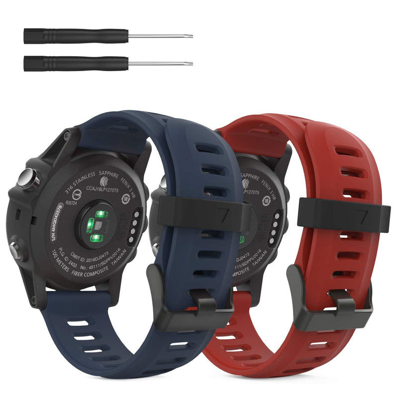 [Australia - AusPower] - MoKo Band Compatible with Garmin Fenix 3/Fenix 3 HR/Fenix 5X/5X Plus/D2 Delta PX/Descent Mk1 Smart Watch, [2PACK] Soft Silicone Replacement Watch Band, Dark Red & Midnight Blue 