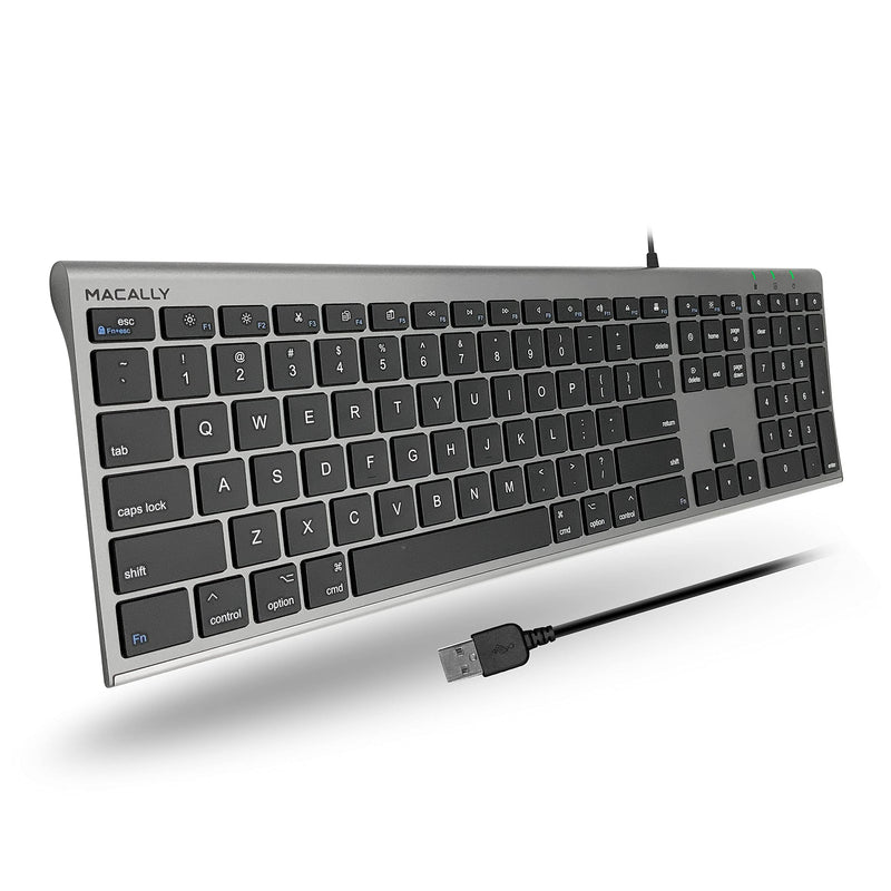 [Australia - AusPower] - Macally Ultra-Slim USB Wired Computer Keyboard - Works Great as Both a Windows or Wired Mac Keyboard - Compatible Full Size Apple Keyboard with Numeric Keypad for Mac Mini, iMac, MacBook - Space Gray Space Grey 