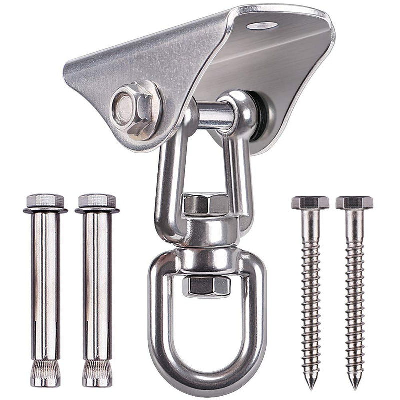 [Australia - AusPower] - BeneLabel Permanent Antirust Stainless Steel Heavy Duty Swing Hanger, 1000 LB Capacity, 2 Screws for Wooden and 2 Expansion Bolts for Concrete, Yoga Hammock Chair Sandbag Swing Sets, 360° Swing 