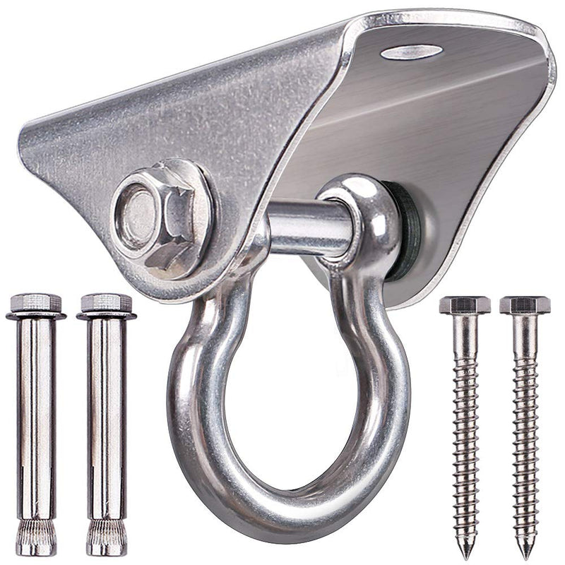 [Australia - AusPower] - BeneLabel Permanent Antirust Stainless Steel Heavy Duty Swing Hanger, 1000 LB Capacity, 2 Screws for Wooden and 2 Expansion Bolts for Concrete, Yoga Hammock Chair Sandbag Swing Sets, 180° Swing 