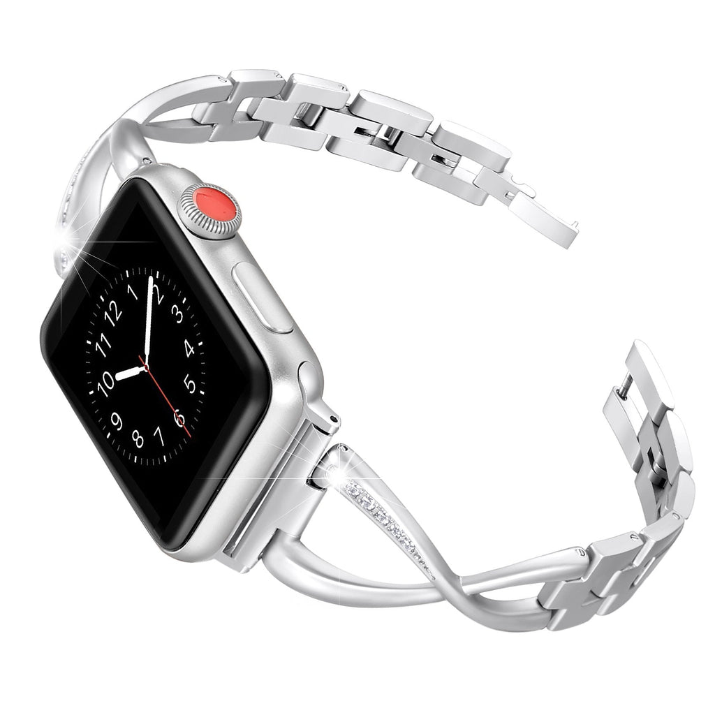 [Australia - AusPower] - Secbolt Bands Compatible with Apple Watch Band 38mm 40mm 41mm 42mm 44mm 45mm Iwatch SE Series 7/6/5/4/3/2/1 Women Dressy Jewelry Stainless Steel Accessories Wristband Strap Silver 