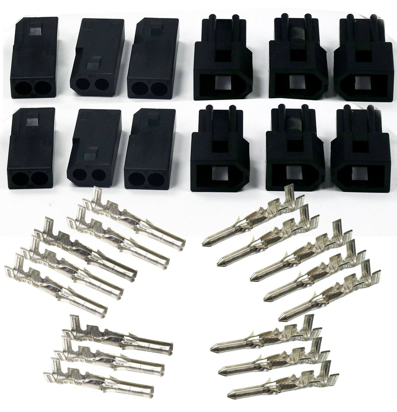 [Australia - AusPower] - Molex (2-Pin) Black Male & Female Receptacle Plug, w/Terminal sockets w/18-24 AWG Standard .062" Pins, Pitch 3.68mm (Pack of 6 Set) 