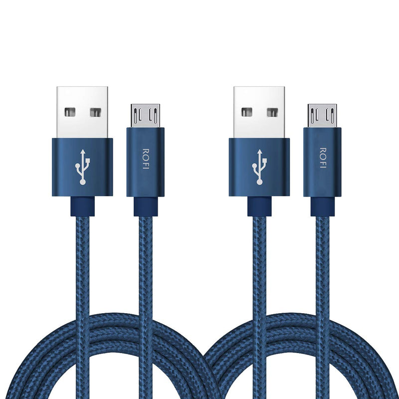 [Australia - AusPower] - RoFI Micro USB Cable, [2Pack] 0.6M Android Charger, Nylon Braided Micro USB Charger, High Speed USB 2.0 A to Micro B Charging Cord Universal for HTC, S6, Kindle, Android, and More (Blue, 2 Feet) Blue 