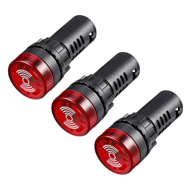 [Australia - AusPower] - uxcell 3Pcs Red Indicator Light with Buzzer AC/DC 12V, 22mm Panel Mount Flashing Alarm, for Electrical Control Panel, HVAC, DIY Projects 
